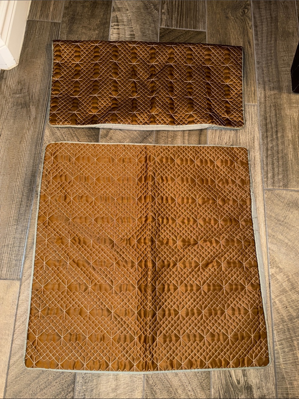 2 Plush Quilted Pillow shams - Brown & Grey. 26”x 26”.